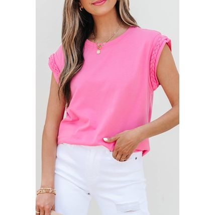 Bonbon Braided Cap Sleeve Crew Neck T Shirt