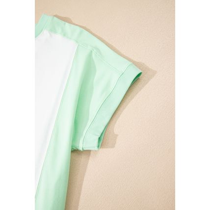 Light Green Color Block Exposed Seam Crew Neck T Shirt