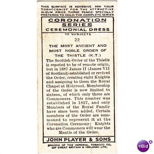 Players Coronation Series Ceremonial Dress No. 22 The Order Of The Thistle