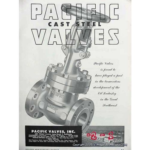 pacific valves inc 1951 oil gas pipeline cast steel valve vintage ad