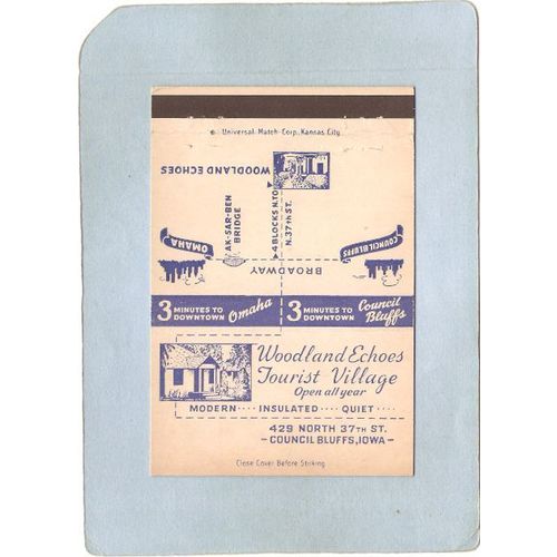IA Council Bluffs Matchcover Woodland Echoes Tourist Village 429 North 37t~45