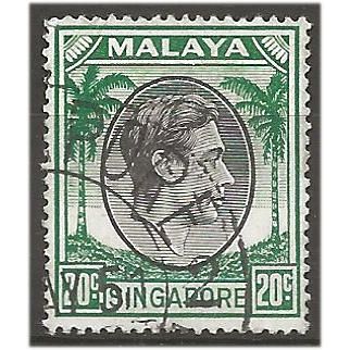 Singapore 1949 SG24 20c Black & Green Perf 17.5x18 Fine Used . .. .