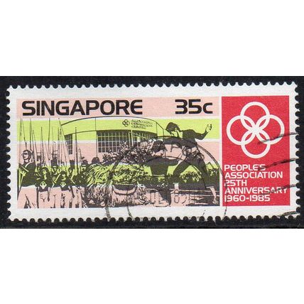 Singapore 1985 25th Anniv of People's Association - Athletes & Flags 35c Used