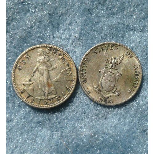 Pair 1944 D Philippines 10 Centavos US Silver Coin