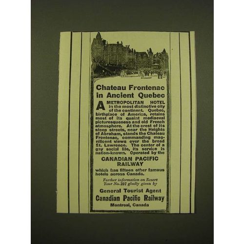 1918 Canadian Pacific Railway Ad - Chateau Frontenac in Ancient Quebec