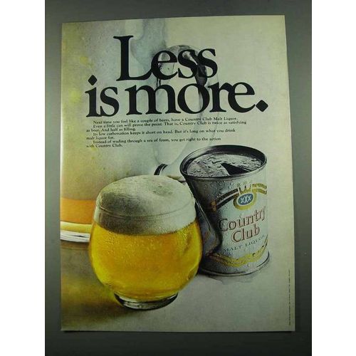 1969 Country Club Malt Liquor Ad - Less is More