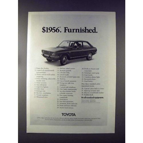 1972 Toyota Corolla 1200 Car Ad - $1956 Furnished