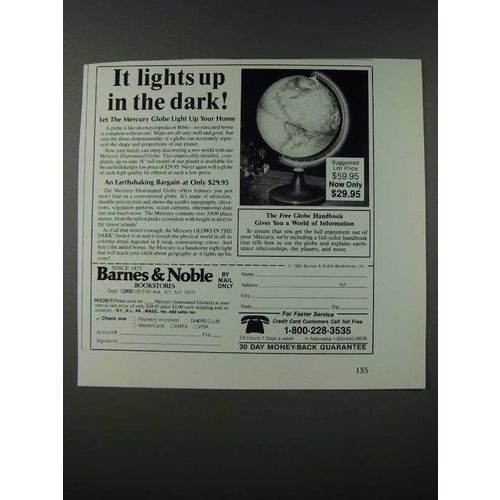 1986 Barnes & Noble Mercury Illuminated Globe Ad - It Lights Up in the Dark