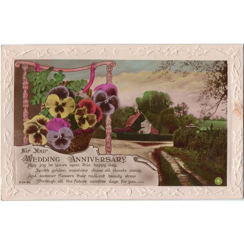 Rotary Photo Song Postcard For Your Wedding Anniversary Cottage & Pansies