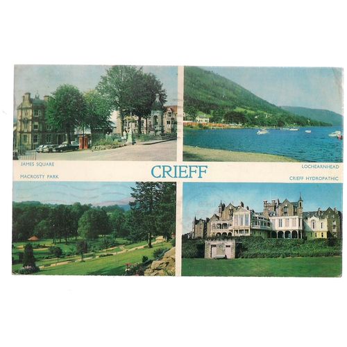 multiview, CRIEFF, PERTHSHIRE. used vintage postcard 1968 postmark =