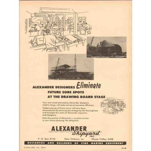 ALEXANDER SHIPYARD INC 1954 eliminate future sore spots vintage ad