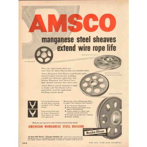 AMERICAN BRAKE SHOE COMPANY 1954 manganese steel sheaves vintage ad