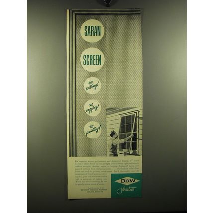 1949 Dow Saran Window Screen Ad - Saran Screen no rusting! No Sagging!