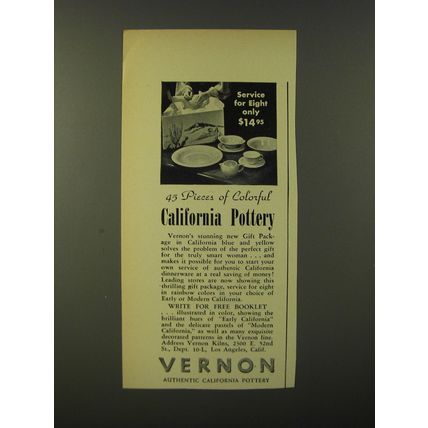 1938 Vernon California Pottery Ad - Service for Eight only $14.95