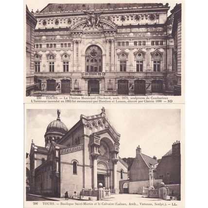 Tours Basilique Saint Martin Theatre Municipal 2x Old French Postcard s