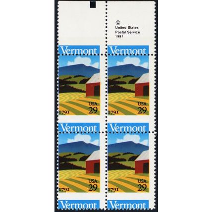 2533, MNH Vermont 29¢ Perfs Shifted Freaky Error Block * Stuart Katz