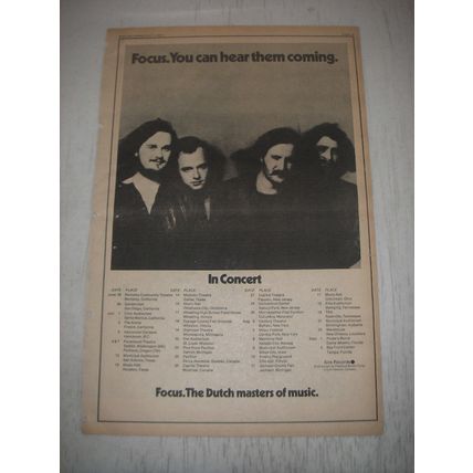1973 Focus Concert Tour Ad - Focus. You can hear them coming. In Concert