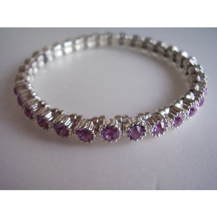 Vintage Tennis Bracelet Pink Crystal Stones in Silver-plated Cells Retro Bangle