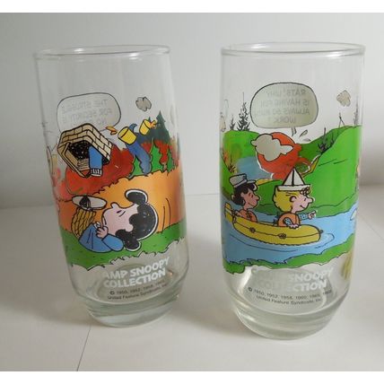 Lot of 2 McDonald's Peanuts Camp Snoopy Collection Glasses Vintage