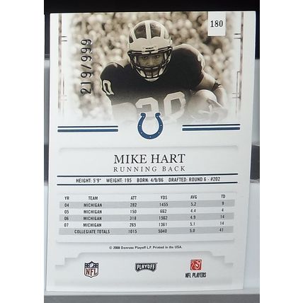 2008 Prestige MIKE HART (Michigan/Colts) Draft Picks Light Blue RC #180 219/999