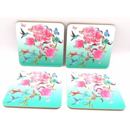 Oriental Blossom Coasters Floral Lamianted Cork Set of 4 Gift Home Decor Drink