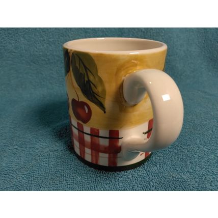 Lillian Vernon Red Cherries & Striped Fence Drinking Coffee Tea Mug Ceramic