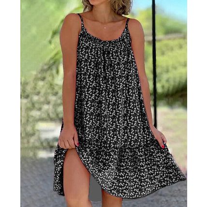 UK Plus Size Swing Ladies Floral Dress Womens Holiday Sleeveless Summer Sundress