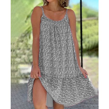 UK Plus Size Swing Ladies Floral Dress Womens Holiday Sleeveless Summer Sundress