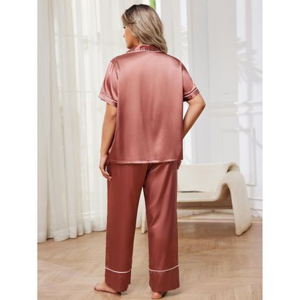 Plus size women's casual short-sleeve long pants two-piece home wear pajama set