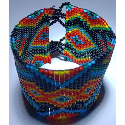 Traditional Huichol Art. Mexico Glass Seed Beads Bracelet. Tribal Diamonds 2