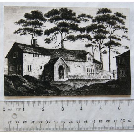 Illustration of an old building (wood-cut) - Roe Cross, Stalybridge