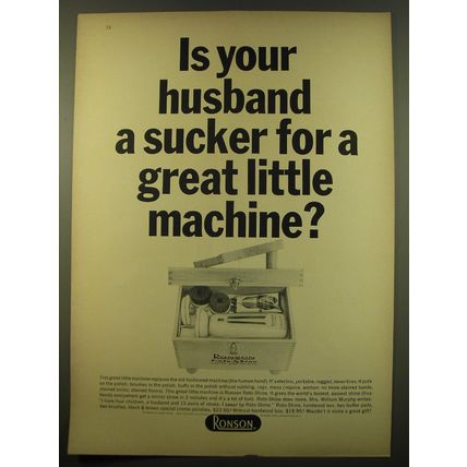 1961 Ronson Roto-Shine Ad - Is your husband a sucker for a great little machine?