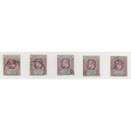 LEEWARD ISLANDS 1903 HALFPENNY KE7 SG20 x5 STAMPS LOT USED