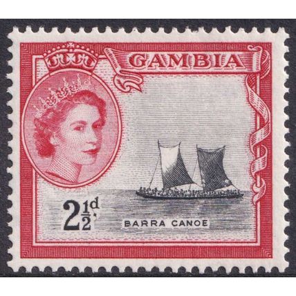 Gambia QEII 1953-59 2 1/2d Black Carmine-Red Barra Canoe SG174 Mint MH