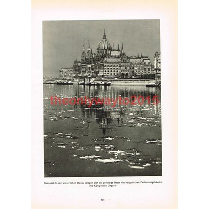 Parliament Buildings in Winter, Budapest, Hungary, Photo Book Illustration 1935