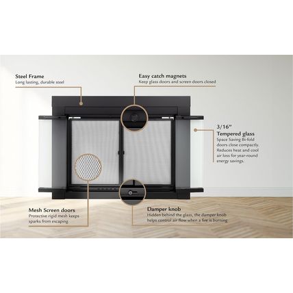 Pleasant Hearth AR-1022 Arrington Fireplace Glass Door, Black, Large