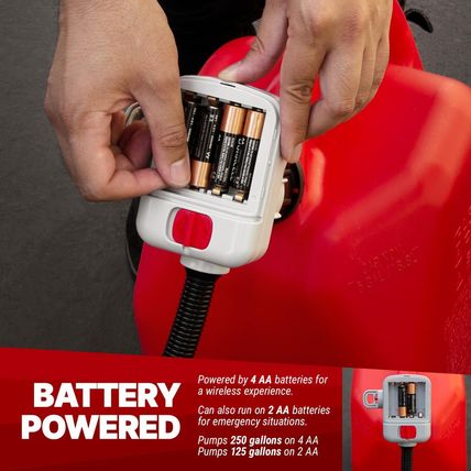 TERA PUMP TRFA02-MTX Fuel Transfer Pump (2.5 GPM), 4-AA Battery Powered Gas Can