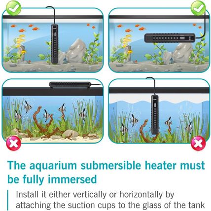 AQQA Fish Tank Heater 100W for 25-35 Gallon Mini Aquarium Heater Quartz Glass Su
