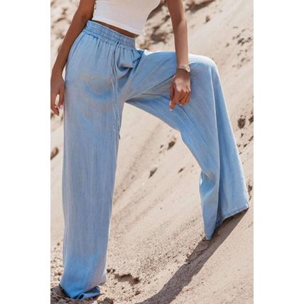 Myosotis Drawstring High Waist Wide Leg Denim Pants