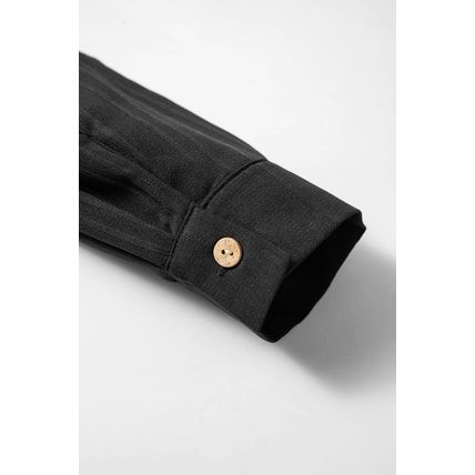 Black Solid Color Textured Buttoned Turn Down Collar Shirt