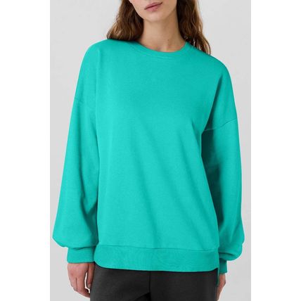 Sea Green Solid Fleece Lined Drop Shoulder High Low Sweatshirt