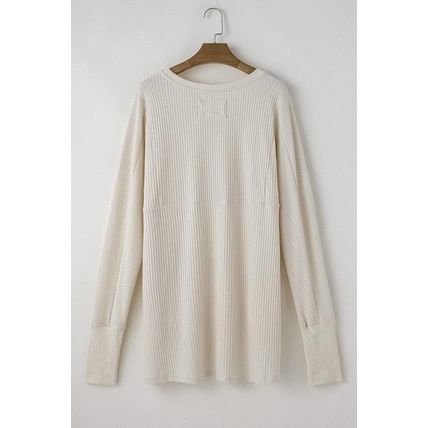 White Waffle Knit Exposed Seam V Neck Oversized Top