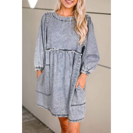 Beau Blue Light Wash High Waist Loose Fit Denim Mini Dress