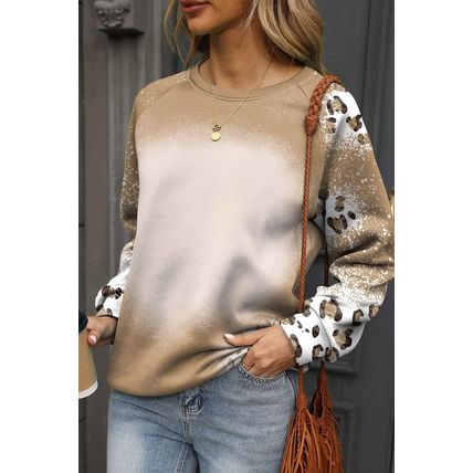 Brown Cheetah Print Round Neck Raglan Sleeve Sweatshirt