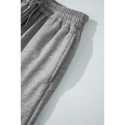 Light Grey Solid Color Fleece Lined Drawstring Waist Casual Pants