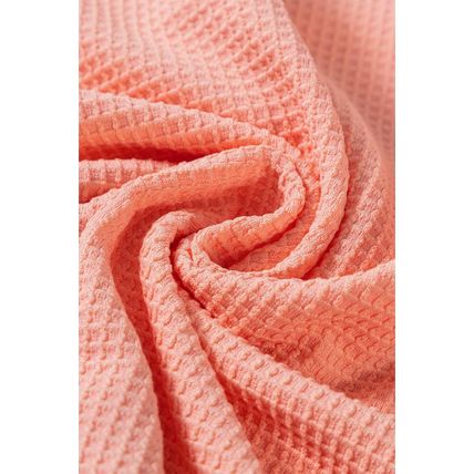 Grapefruit Orange Waffle Knit Wide Bracelet Sleeve Patchwork Raglan Top