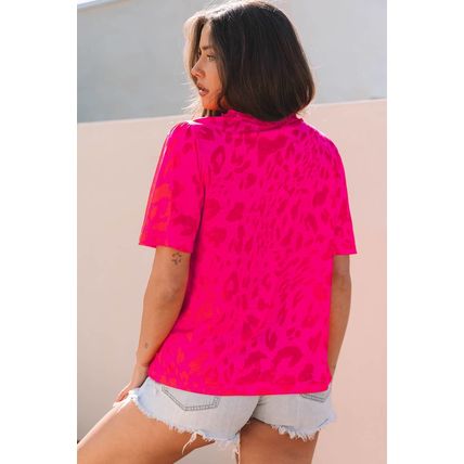 Rose Leopard Frilly V Neck Short Sleeve Blouse