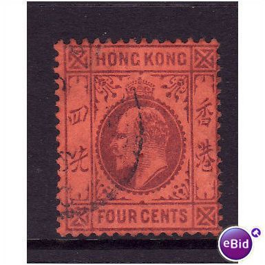 HONG KONG 1904 4c PURPLE /RED SG 78 FINE USED