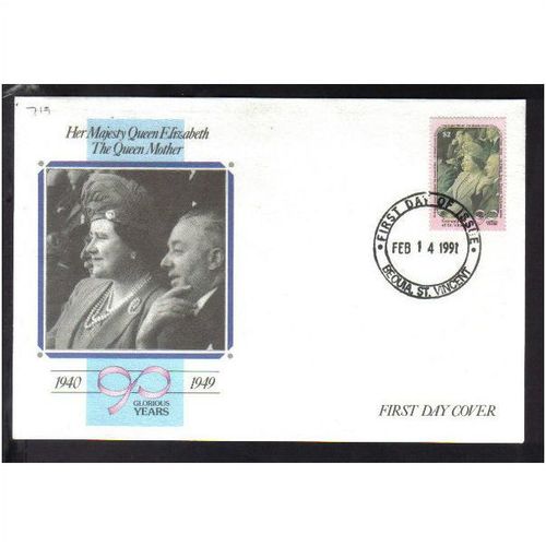 1990 GRENADINES OF ST VINCENT QUEEN MOTHER 90TH BIRTHDAY FDC SG719