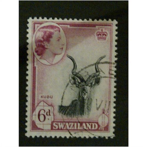 Swaziland QEII 1956 6d Black & Magenta Used SG 58 Stamp Warrior Ceremonial Dress